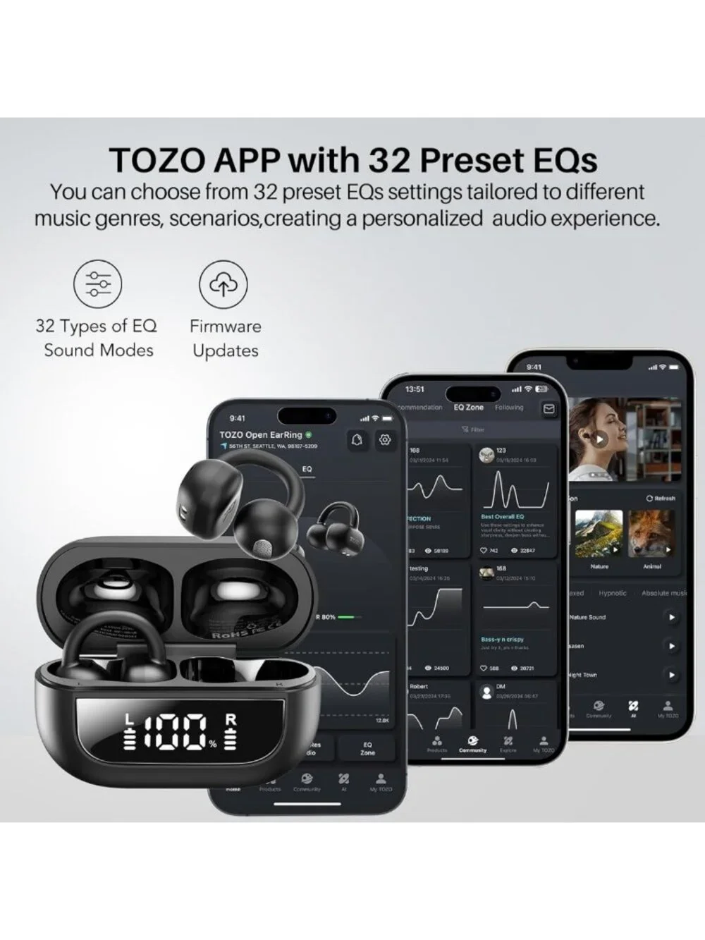 Lightweight Open Ear Wireless Earbuds, 40H Playtime, Bluetooth 5.4, Sports